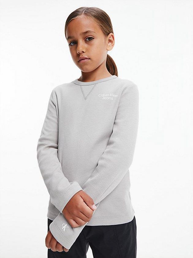 Calvin Klein USA Textured Long Sleeve Top Boys Sweatshirt Grey 0273469-BH